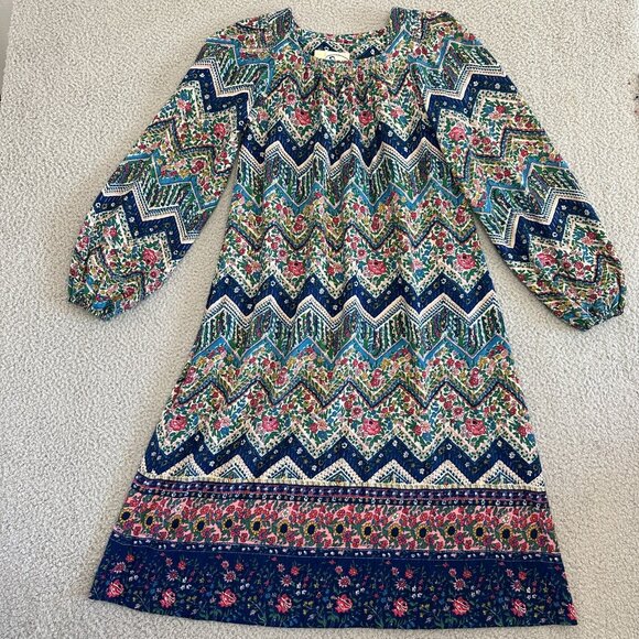 Vintage Dress Blue Peasant Midi Boho Floral 70s Cottagecore Prairie - Picture 13 of 13